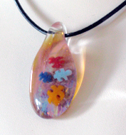 Puzzle Pieces Art Glass Pendant Leather Cord 20"